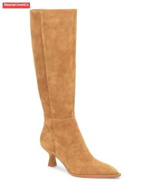 Kitten Heel Knee High Boots Pointed Toe Tall Dress Shoes